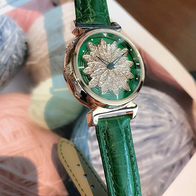 Women's Watch Petal Pattern Chassis leather strap elegant watch