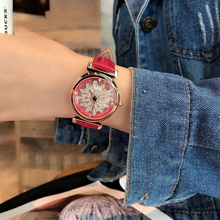 Women's Watch Petal Pattern Chassis leather strap elegant watch