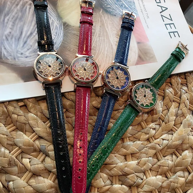Women's Watch Petal Pattern Chassis leather strap elegant watch