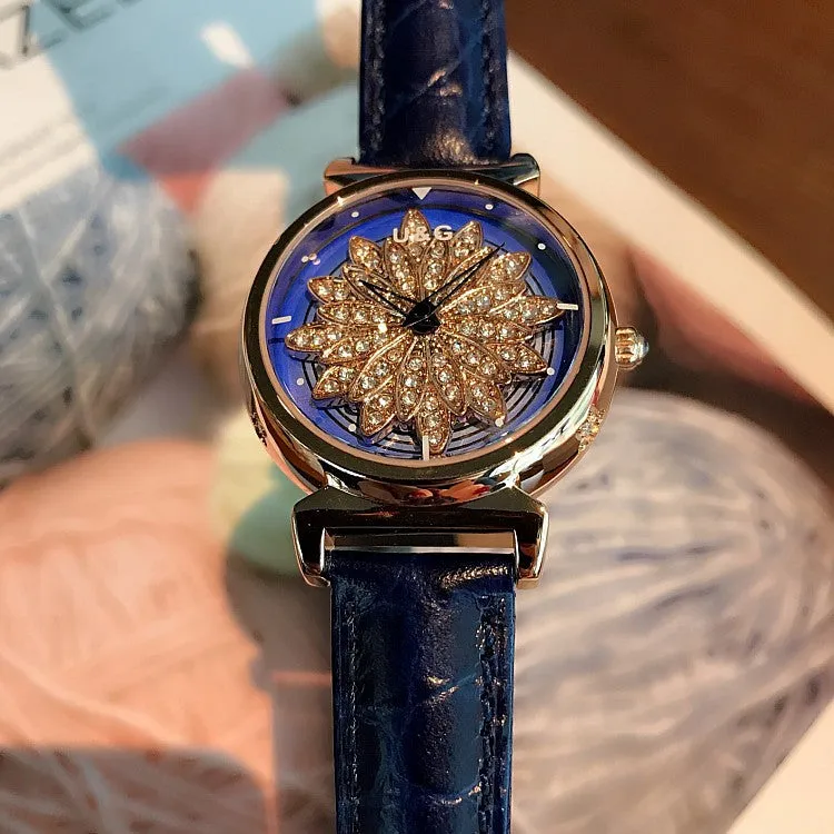 Women's Watch Petal Pattern Chassis leather strap elegant watch