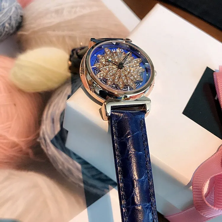Women's Watch Petal Pattern Chassis leather strap elegant watch