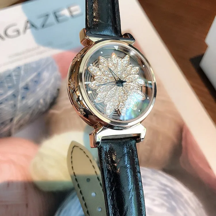 Women's Watch Petal Pattern Chassis leather strap elegant watch