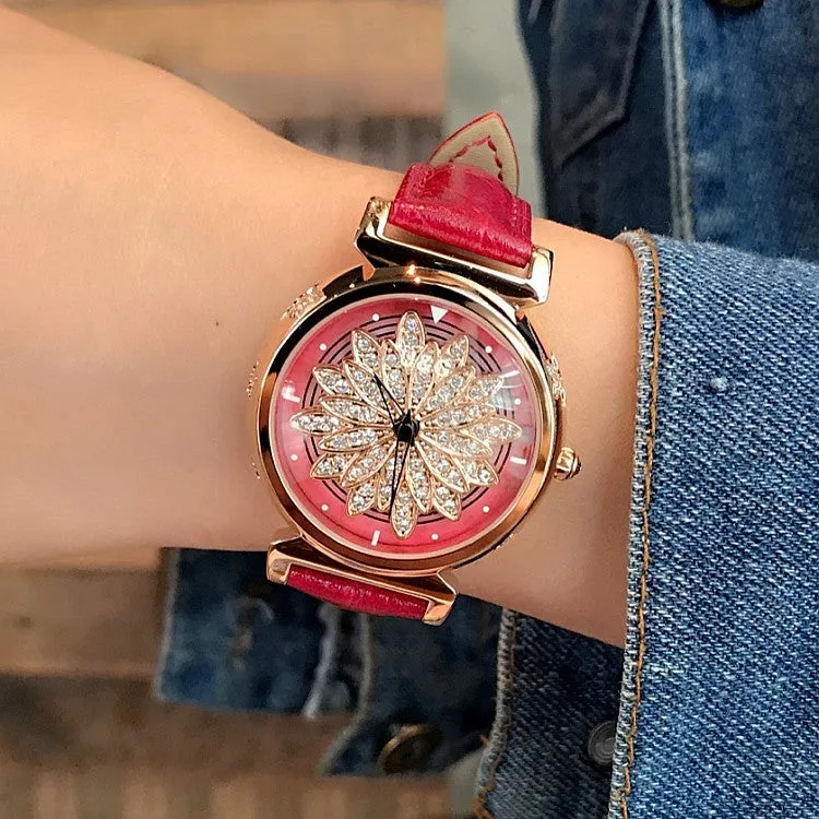 Women's Watch Petal Pattern Chassis leather strap elegant watch