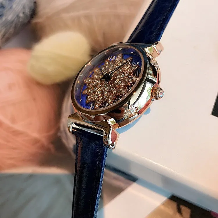 Women's Watch Petal Pattern Chassis leather strap elegant watch