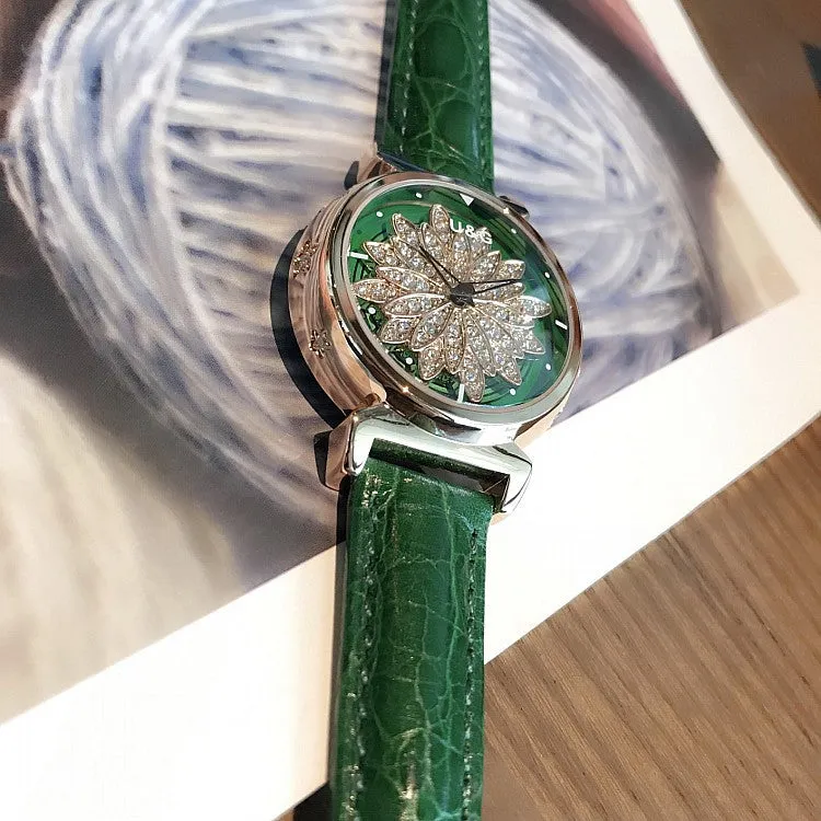 Women's Watch Petal Pattern Chassis leather strap elegant watch