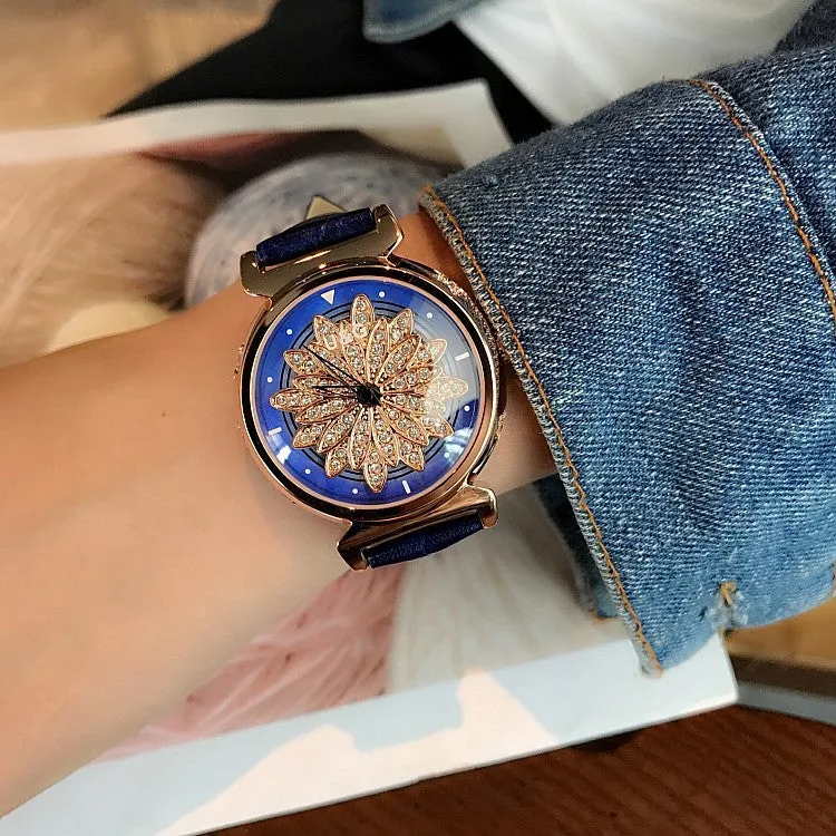 Women's Watch Petal Pattern Chassis leather strap elegant watch