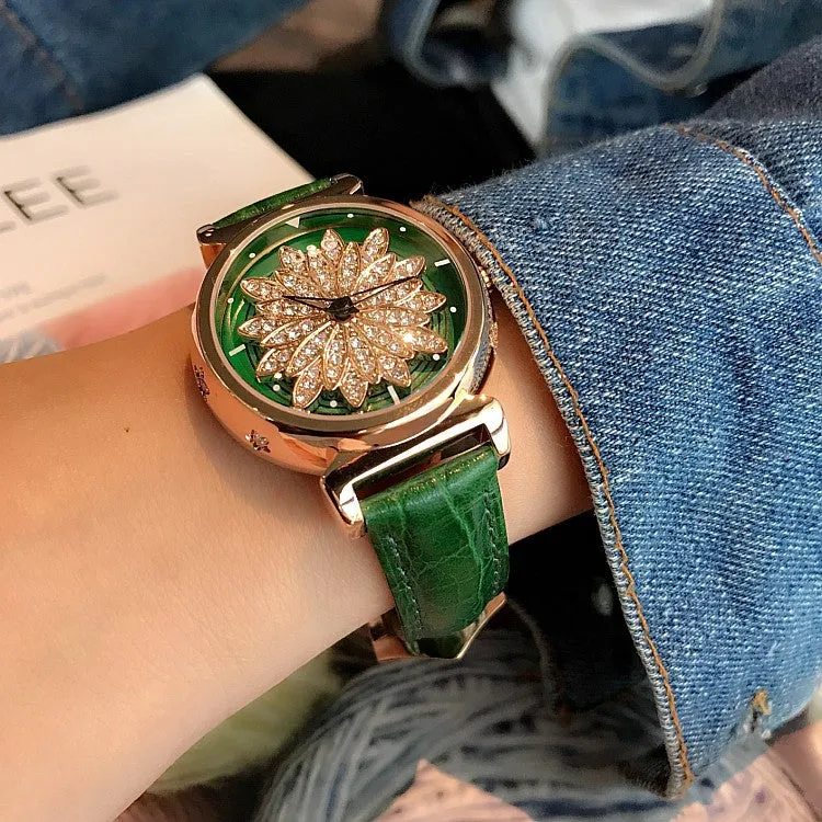 Women's Watch Petal Pattern Chassis leather strap elegant watch