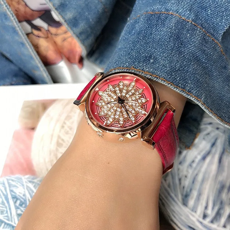Women's Watch Petal Pattern Chassis leather strap elegant watch