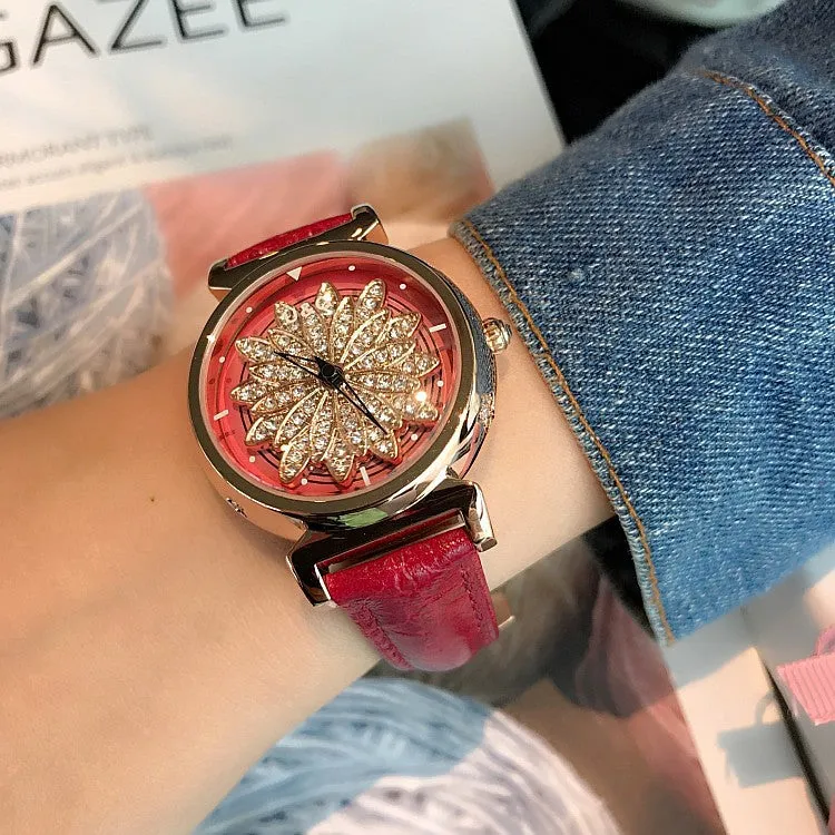 Women's Watch Petal Pattern Chassis leather strap elegant watch