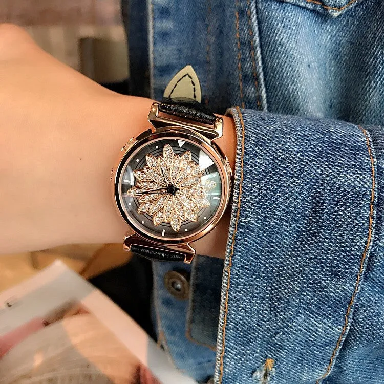 Women's Watch Petal Pattern Chassis leather strap elegant watch