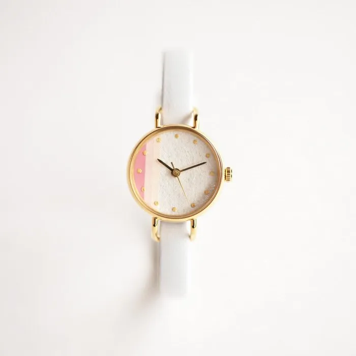 Women's Wristwatch - White and Pink Color, Japanese handmade wrist watch