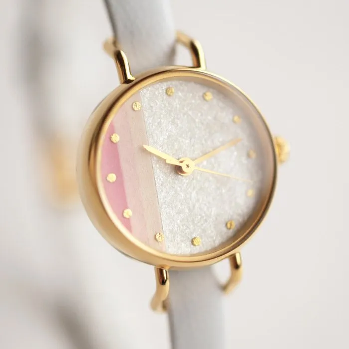 Women's Wristwatch - White and Pink Color, Japanese handmade wrist watch