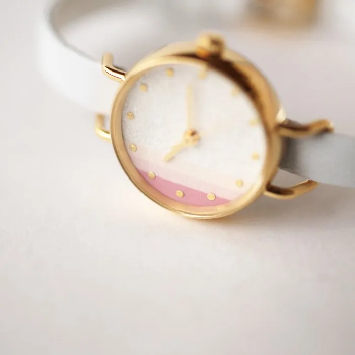 Women's Wristwatch - White and Pink Color, Japanese handmade wrist watch