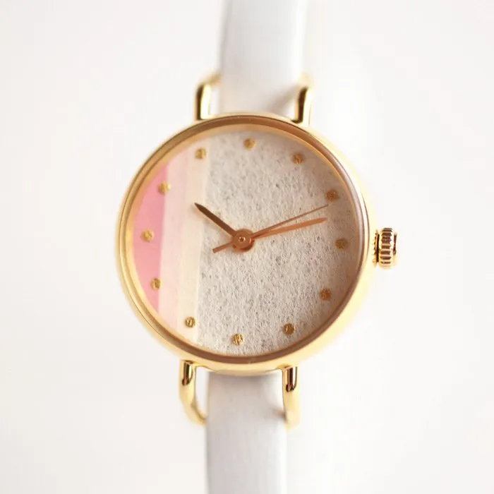 Women's Wristwatch - White and Pink Color, Japanese handmade wrist watch