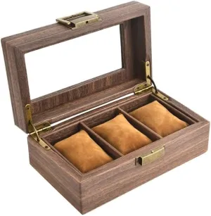Wood Grain Watch Box Height 3 Skylight PU Leather Watch Storage Box Jewelry Storage Box