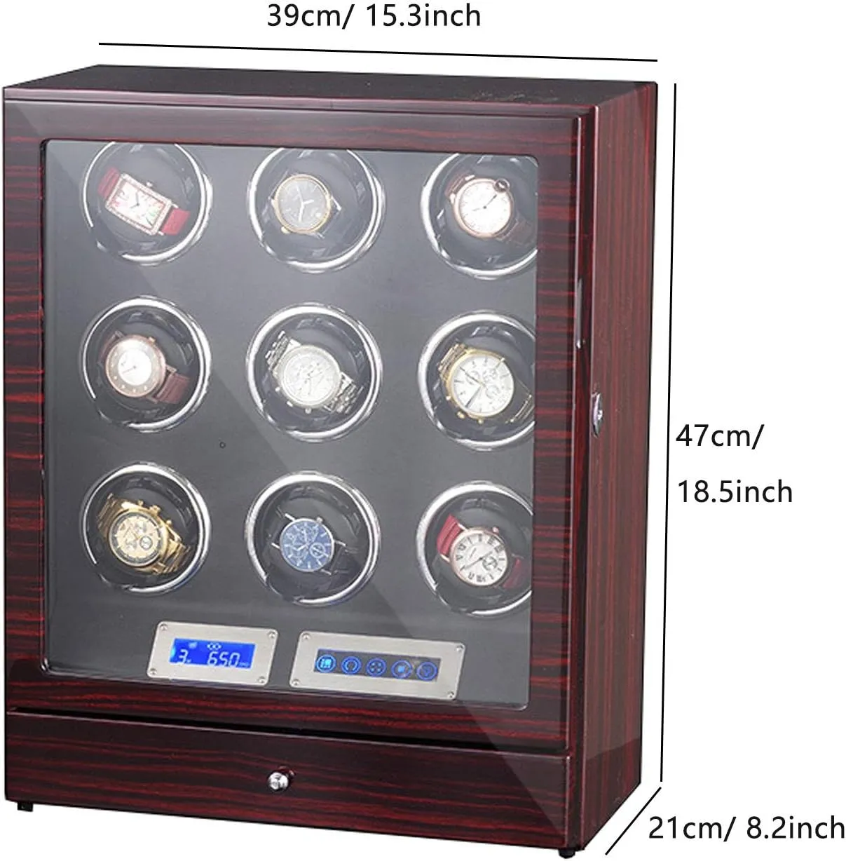 Wooden Watch Winder for 9 Automatic Watch LCD Touch Screen Adjustable Watch Pillows Wooden Storage Box Quiet Motor (Color : Red)