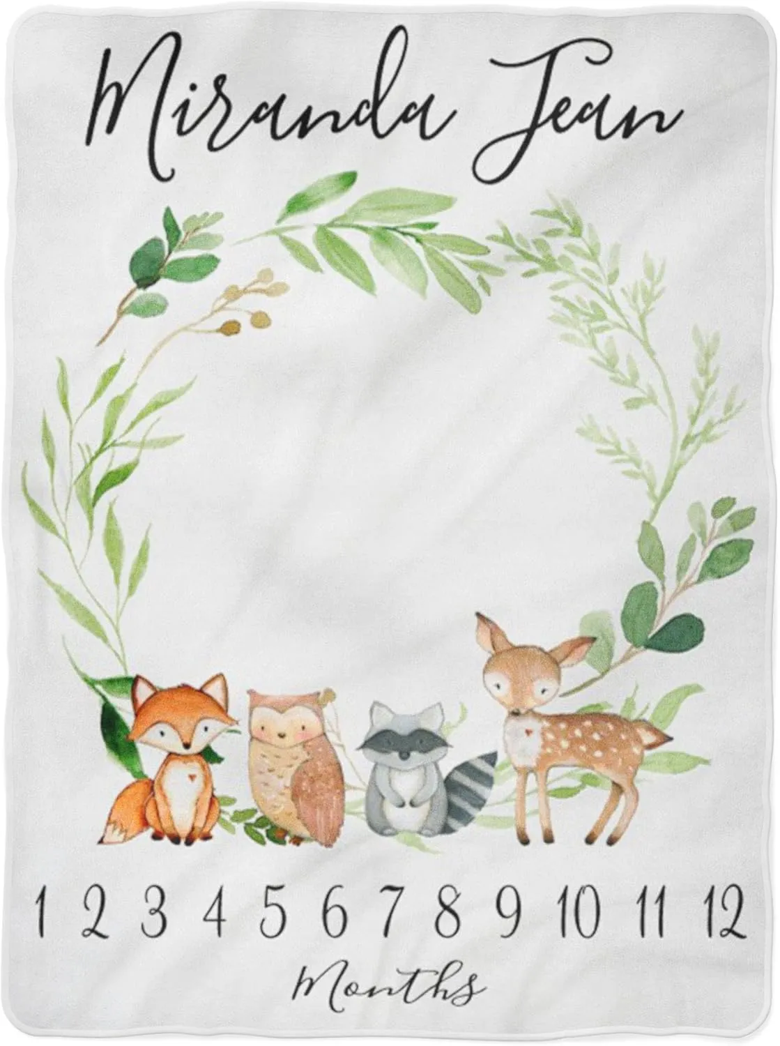 Woodland Milestone Blanket Monthly Growth Tracker Soft Fleece Fox Blanket Newborn Gift Blanket Watch Me Grow Baby Boy Girl