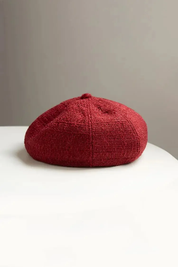 Wool Blend Vintage Tweed Beret Hat