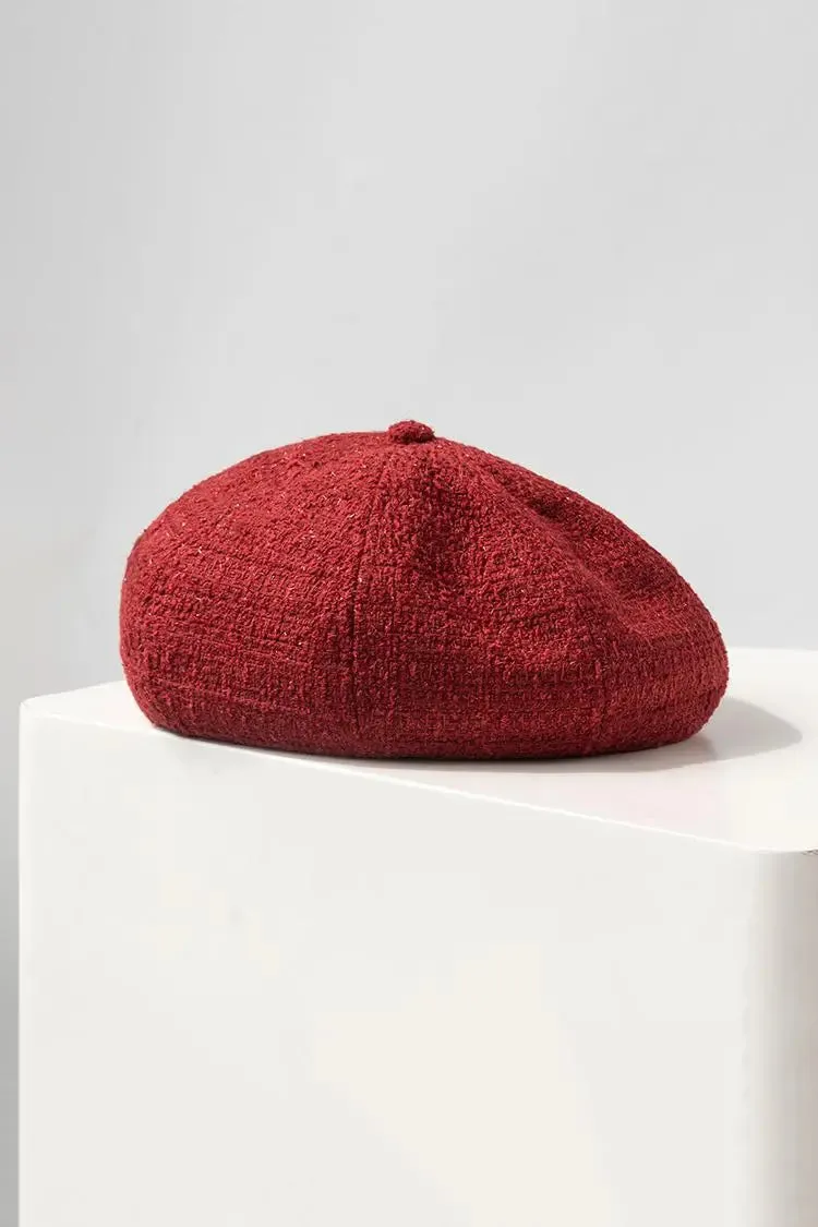 Wool Blend Vintage Tweed Beret Hat