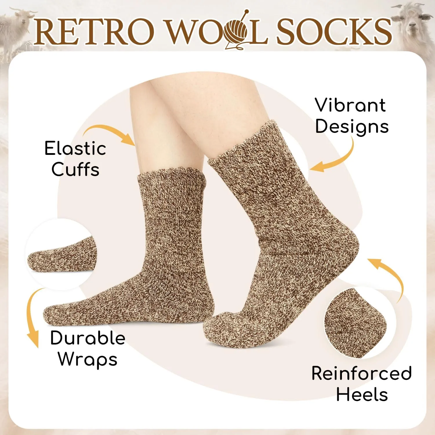 Wool Socks for Women and Men - Retro Vintage Striped, Warm Winter Woolen, Stocking Stuffers