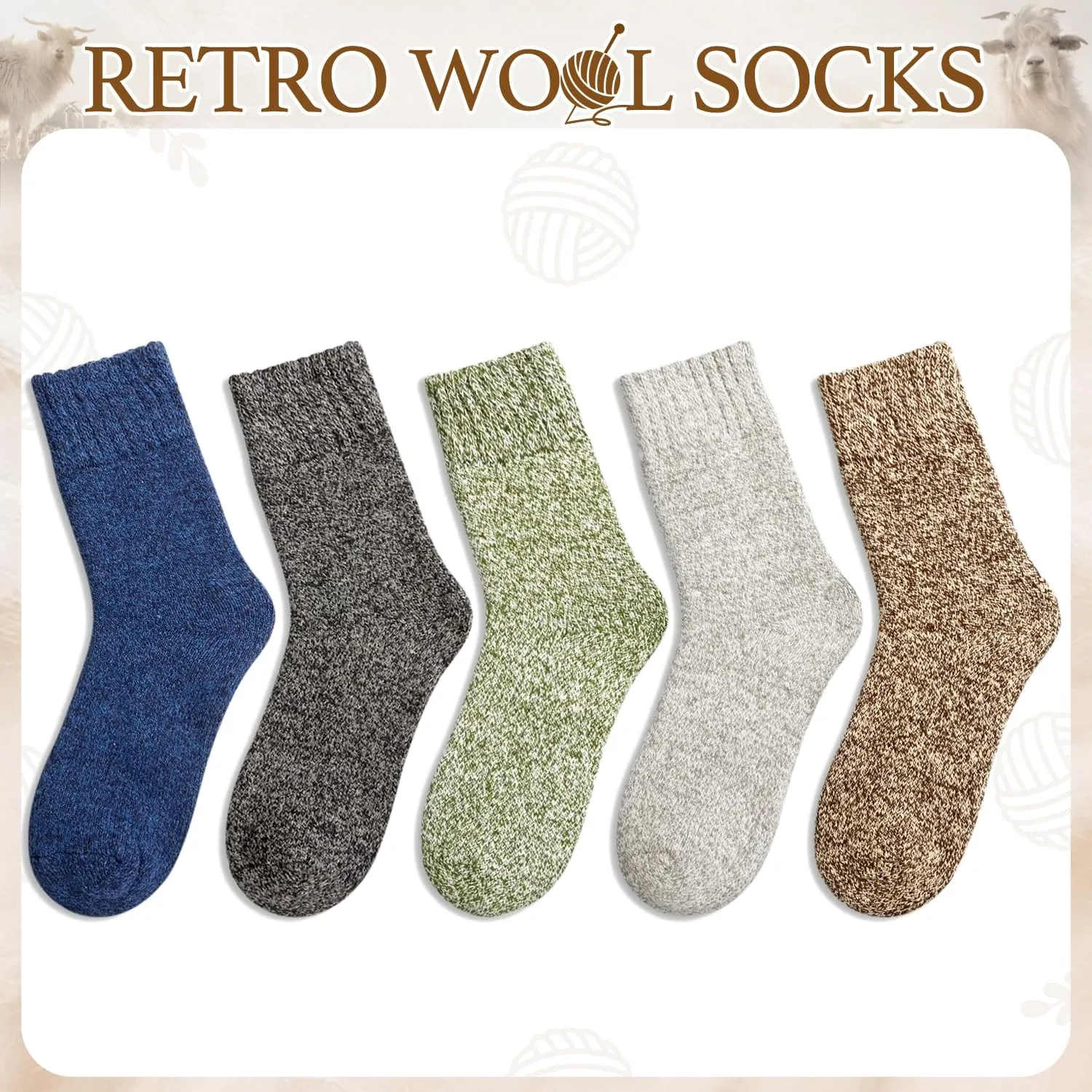 Wool Socks for Women and Men - Retro Vintage Striped, Warm Winter Woolen, Stocking Stuffers