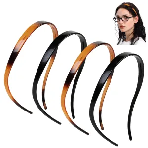 WOVOWOVO Flex Headbands Designed for Glasses Wearer, Plastic Eyewear Hair Bands with Teeth Comb Skinny Thin Head Bands for Women's Hair, No Pressure Non Slip Comfortable Hairbands, 4 Packs