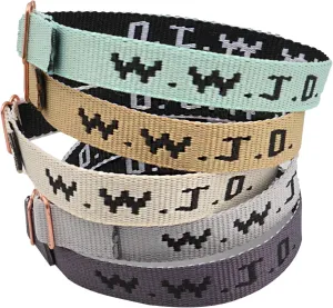 WWJD Bracelets Set, 5 Piece, Webbing What Would Jesus Do Bracelets Christian Handmade Colorful Adjustable Religious Woven Wristbands for Fundraisers