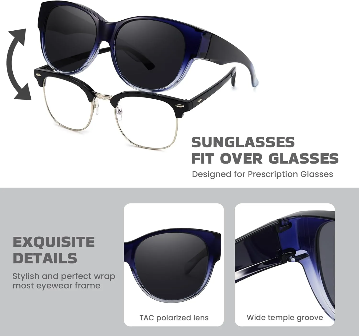 Xfeel Polarized Sunglasses Over Glasses for Women Trendy Shades Over Prescription Eyeglasses Sun Glasses