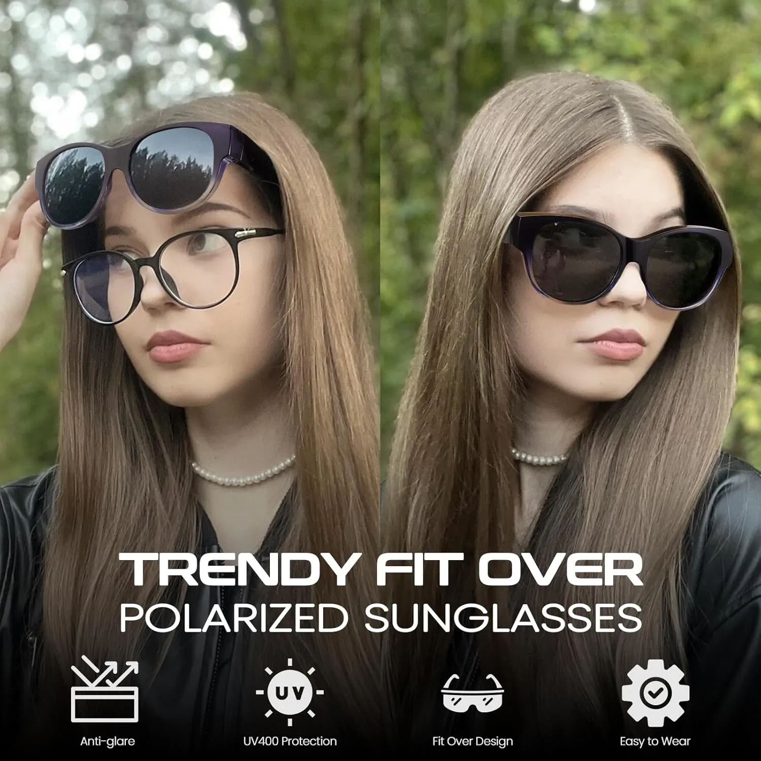 Xfeel Polarized Sunglasses Over Glasses for Women Trendy Shades Over Prescription Eyeglasses Sun Glasses