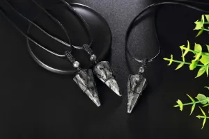 XIANNVXI Labradorite Adjustable Black Rope Pointed Pendant Necklaces Labradorite Adjustable Rope Round Pendant Necklaces