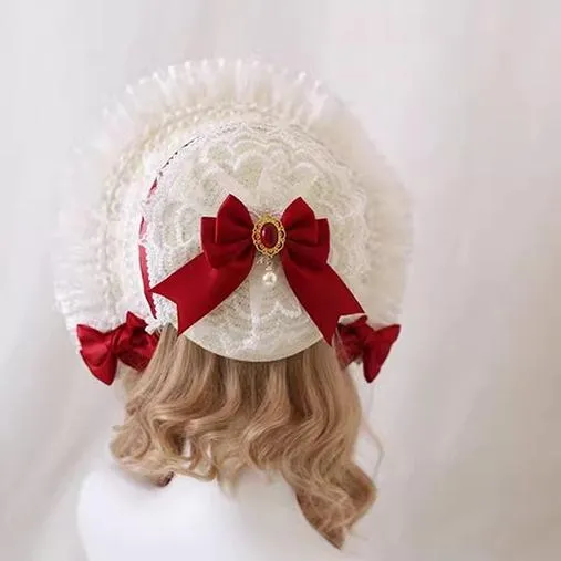 Xiaogui~Sweet Lolita Hat Strawberry Bonnet with Lace and Bow