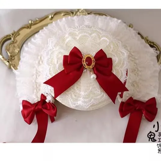 Xiaogui~Sweet Lolita Hat Strawberry Bonnet with Lace and Bow