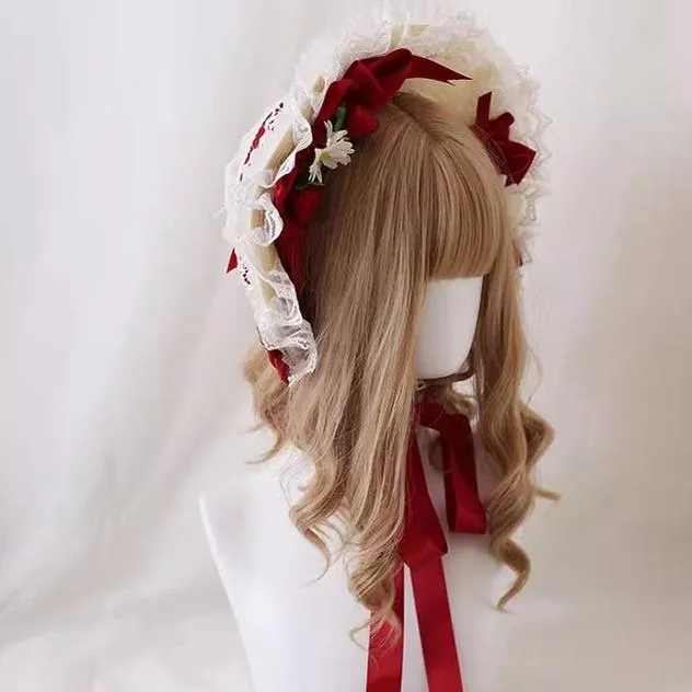 Xiaogui~Sweet Lolita Hat Strawberry Bonnet with Lace and Bow