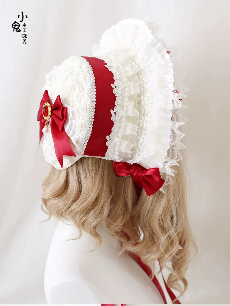 Xiaogui~Sweet Lolita Hat Strawberry Bonnet with Lace and Bow