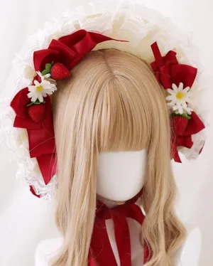 Xiaogui~Sweet Lolita Hat Strawberry Bonnet with Lace and Bow
