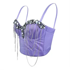 Xiaojmake Women's Pearls Beaded Bustier Corset Crop Top Sexy Longline Push Up Bralette Club Party Sexy Cami Tops Vest