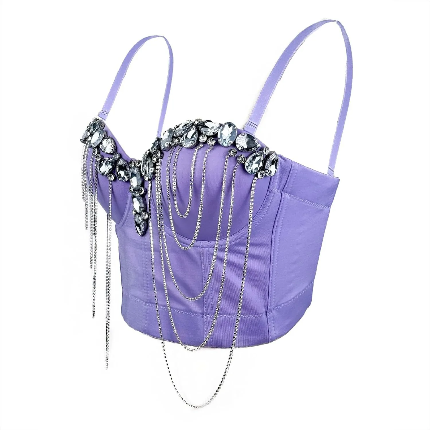 Xiaojmake Women's Pearls Beaded Bustier Corset Crop Top Sexy Longline Push Up Bralette Club Party Sexy Cami Tops Vest