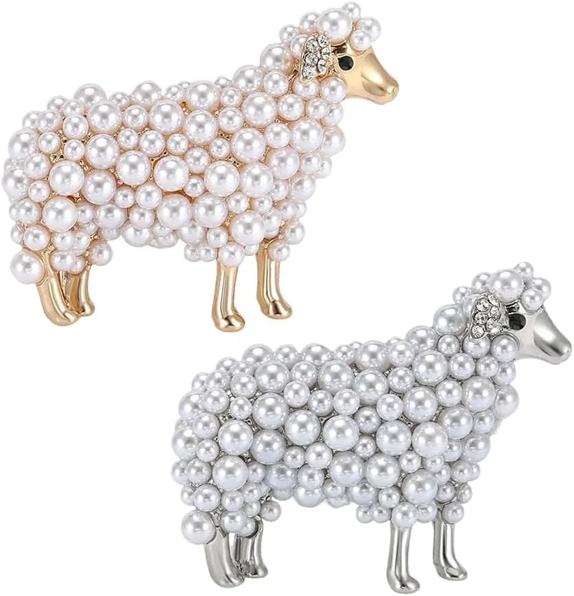 Ximimark 2pc Exquisite Sheep-Shaped Faux Pearl Brooch Pin - Elegant Rhinestone Accents, Fashionable Accessory for Scarves, Sweaters, Dresses, and Coats - Perfect Decoration for Any Occasion