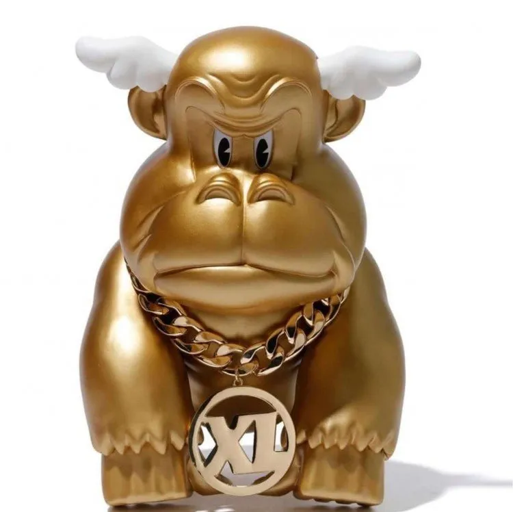 Xlarge Gorilla Dcon Cartoon OG 2019 Gold Signed Embellished Art by D*Face- Dean Stockton