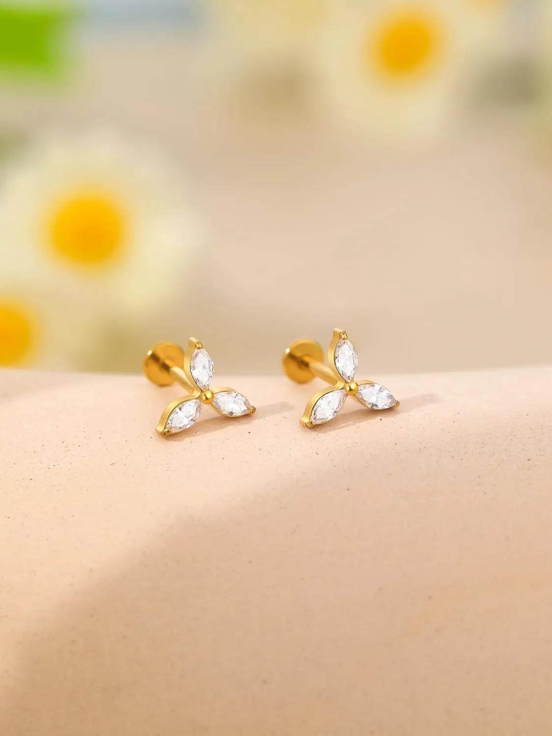 Xpircn G23 Titanium Flat Back Stud Earrings 16G 8mm Cartilage Tragus Conch Helix Piercing Jewelry 1 Pair, Silver/Gold