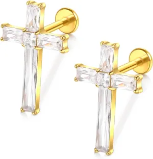 Xpircn G23 Titanium Flat Back Stud Earrings 16G 8mm Cartilage Tragus Conch Helix Piercing Jewelry 1 Pair, Silver/Gold