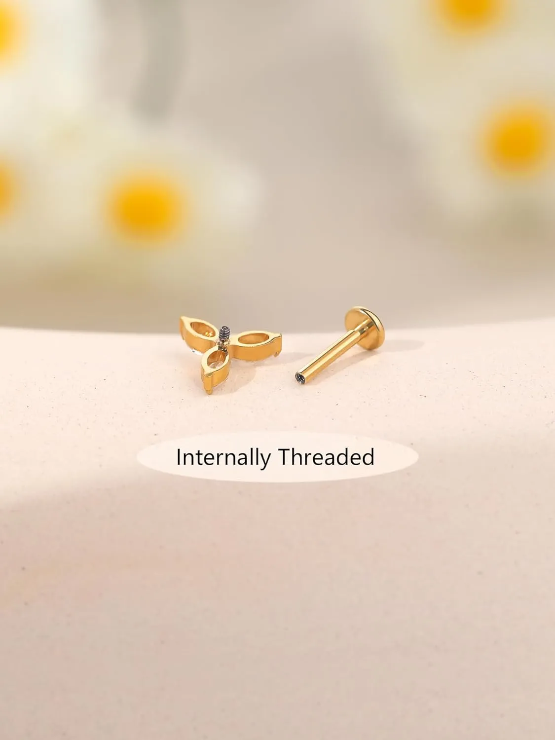 Xpircn G23 Titanium Flat Back Stud Earrings 16G 8mm Cartilage Tragus Conch Helix Piercing Jewelry 1 Pair, Silver/Gold