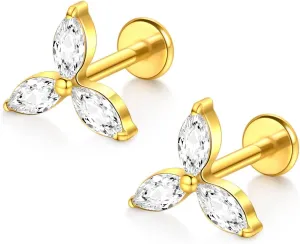 Xpircn G23 Titanium Flat Back Stud Earrings 16G 8mm Cartilage Tragus Conch Helix Piercing Jewelry 1 Pair, Silver/Gold