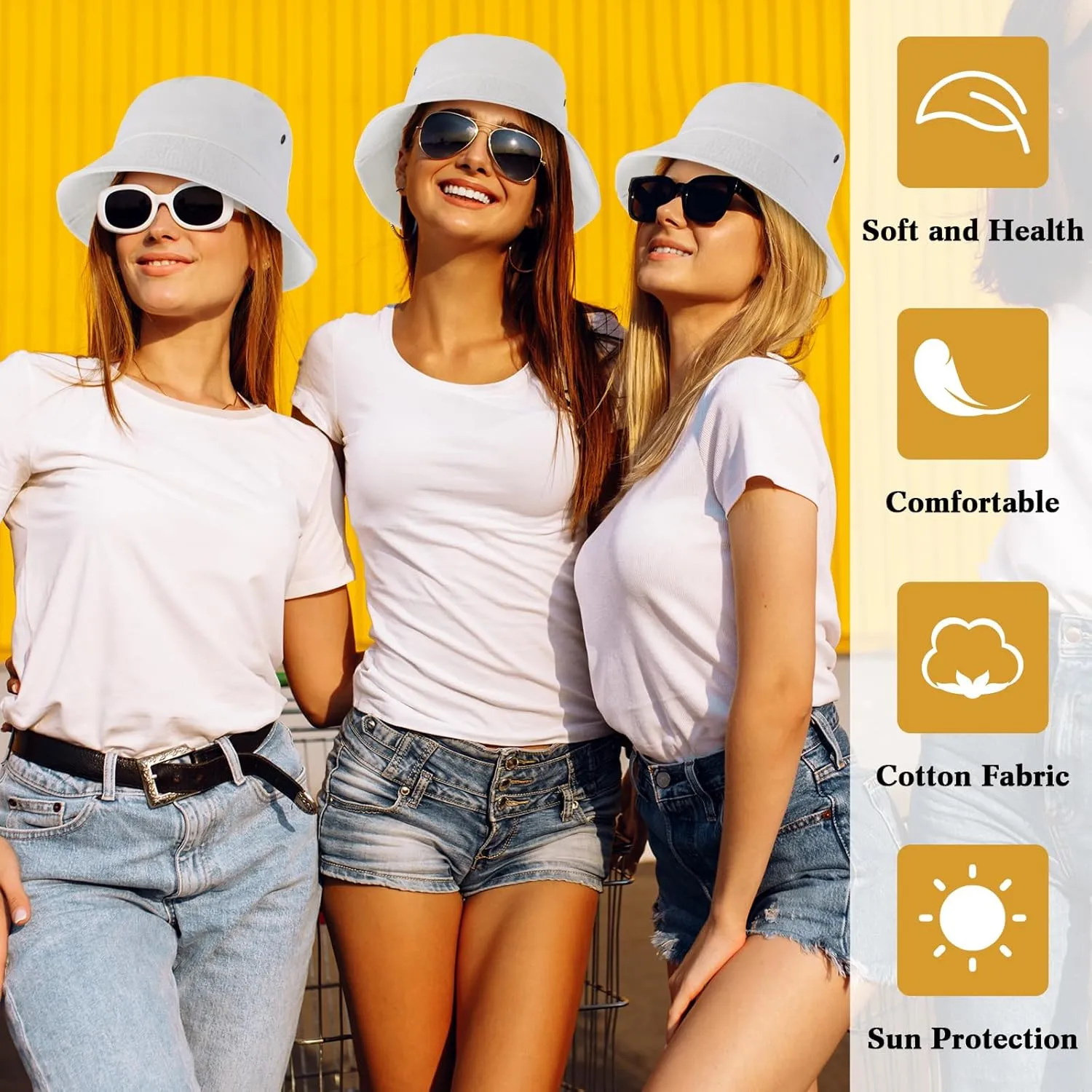 Xtinmee 48 Pcs White Cotton Bucket Hats for Men Women, Packable Washed Summer Hat Bulk Set for Outdoor Travel Beach Fishing