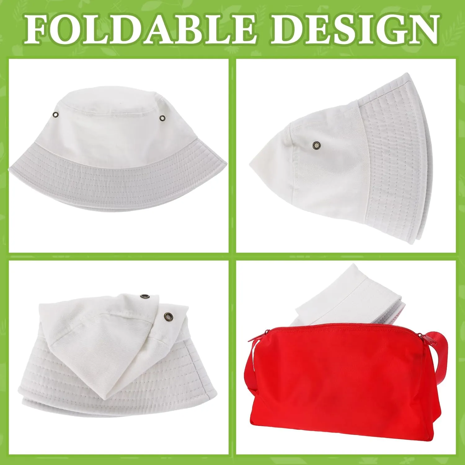 Xtinmee 48 Pcs White Cotton Bucket Hats for Men Women, Packable Washed Summer Hat Bulk Set for Outdoor Travel Beach Fishing