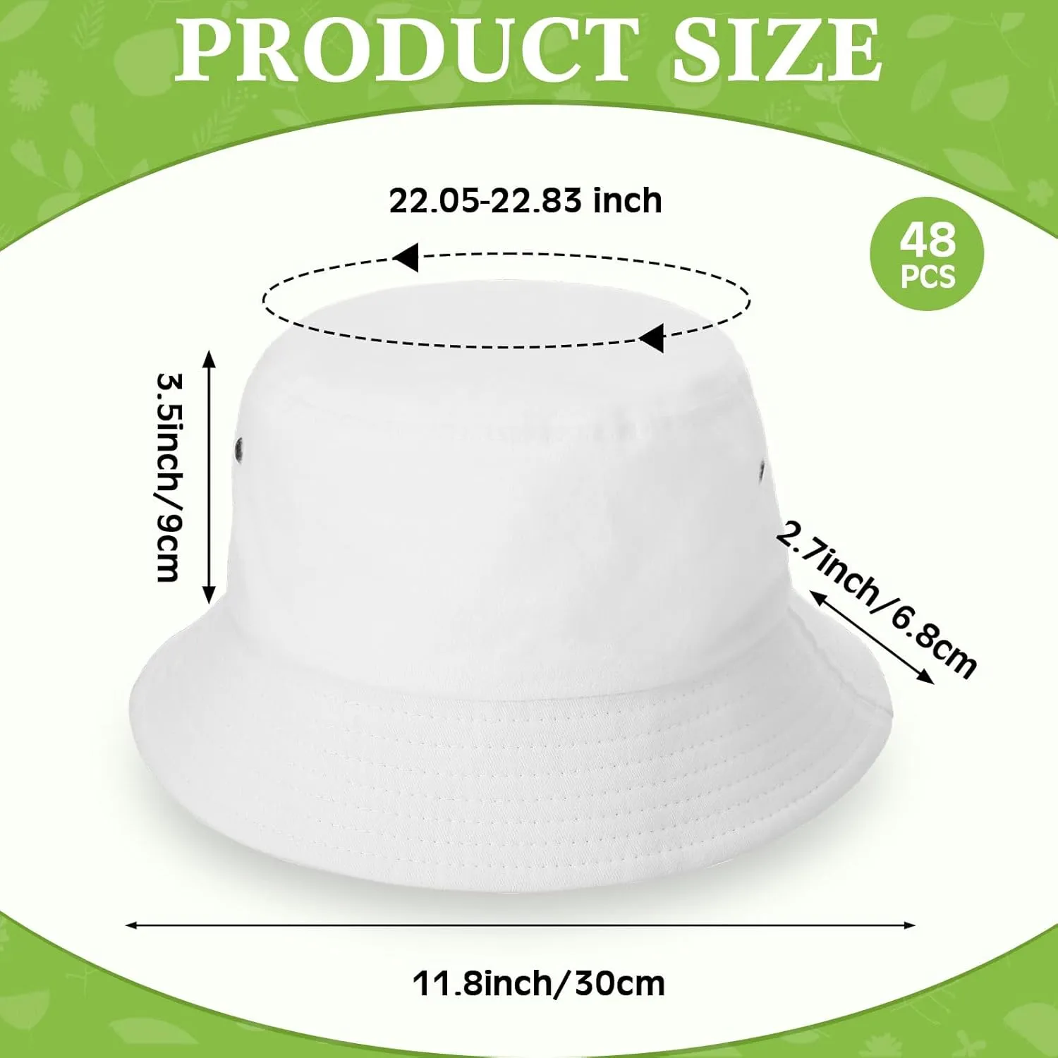 Xtinmee 48 Pcs White Cotton Bucket Hats for Men Women, Packable Washed Summer Hat Bulk Set for Outdoor Travel Beach Fishing