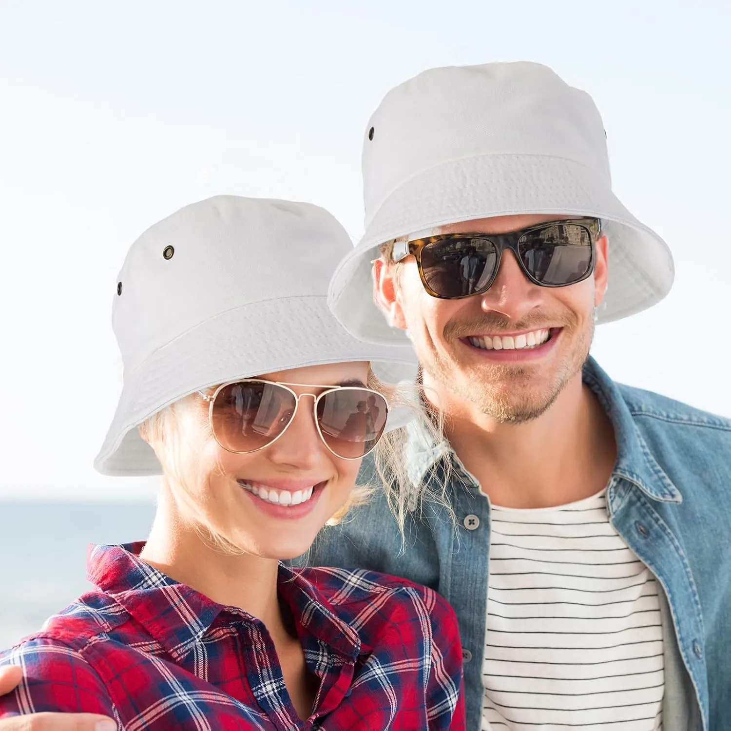 Xtinmee 48 Pcs White Cotton Bucket Hats for Men Women, Packable Washed Summer Hat Bulk Set for Outdoor Travel Beach Fishing