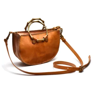 YAAGLE Fashion Metal Handles Genuine Leather Cross Body Bag YG377