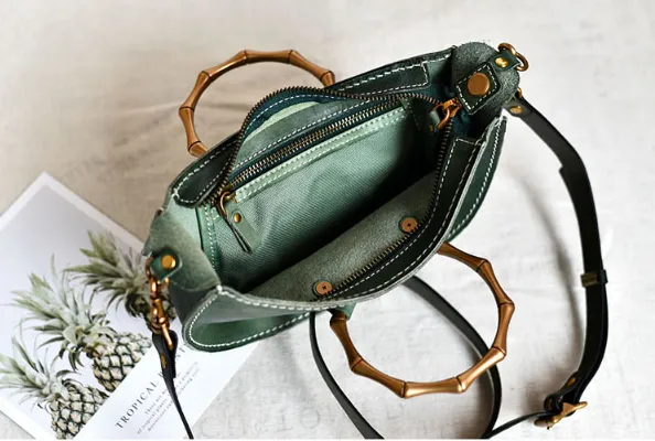 YAAGLE Fashion Metal Handles Genuine Leather Cross Body Bag YG377