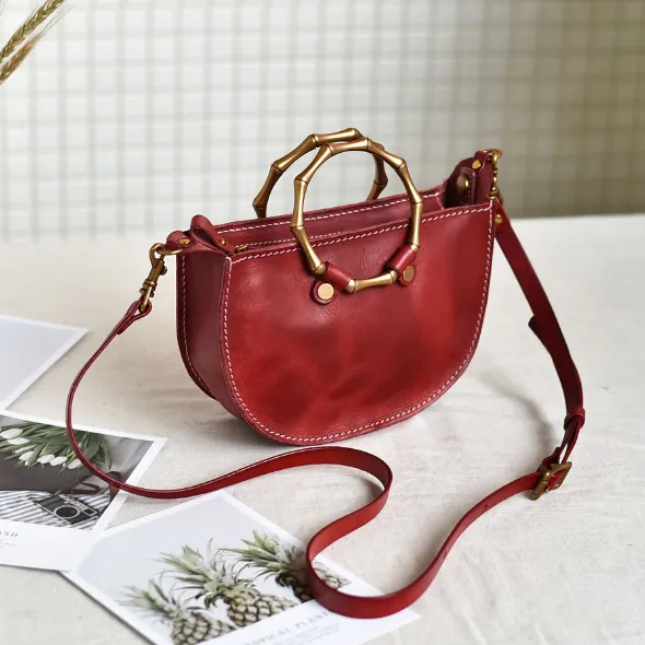 YAAGLE Fashion Metal Handles Genuine Leather Cross Body Bag YG377